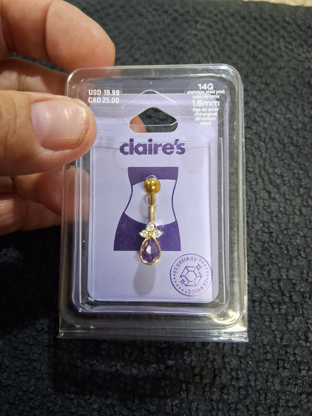 Claire's Gold Toned & Purple Teardrop Belly Button Ring February Birthstone